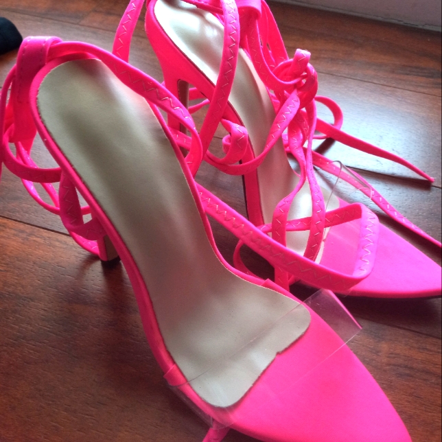 Neon Pink Lace Up Thigh Heels Size 35